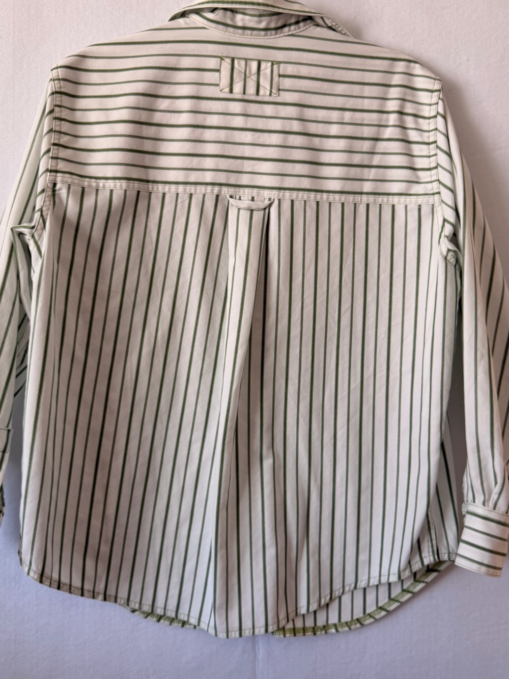 Classic Striped Button-Down Shirt in Cream and Olive - Women - Picture 5 of 10